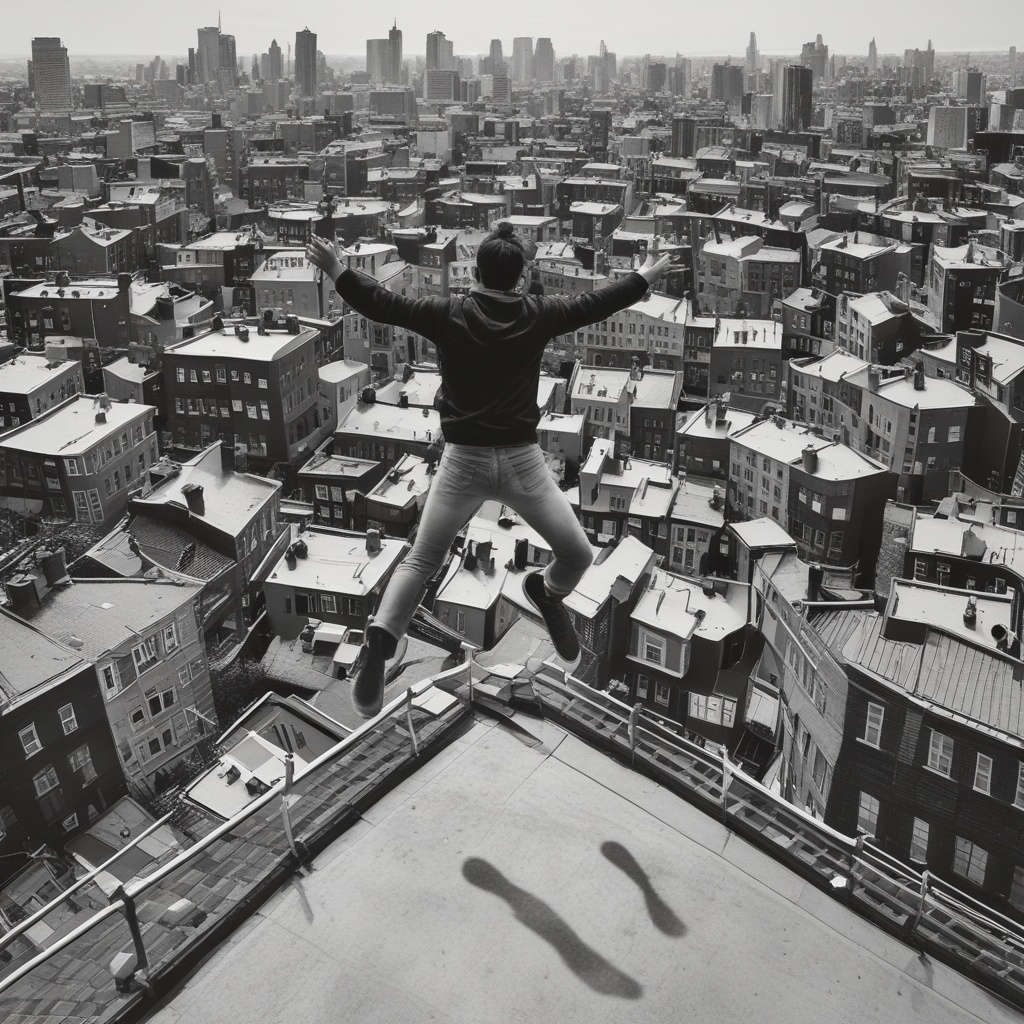 Man jumping across rooftops